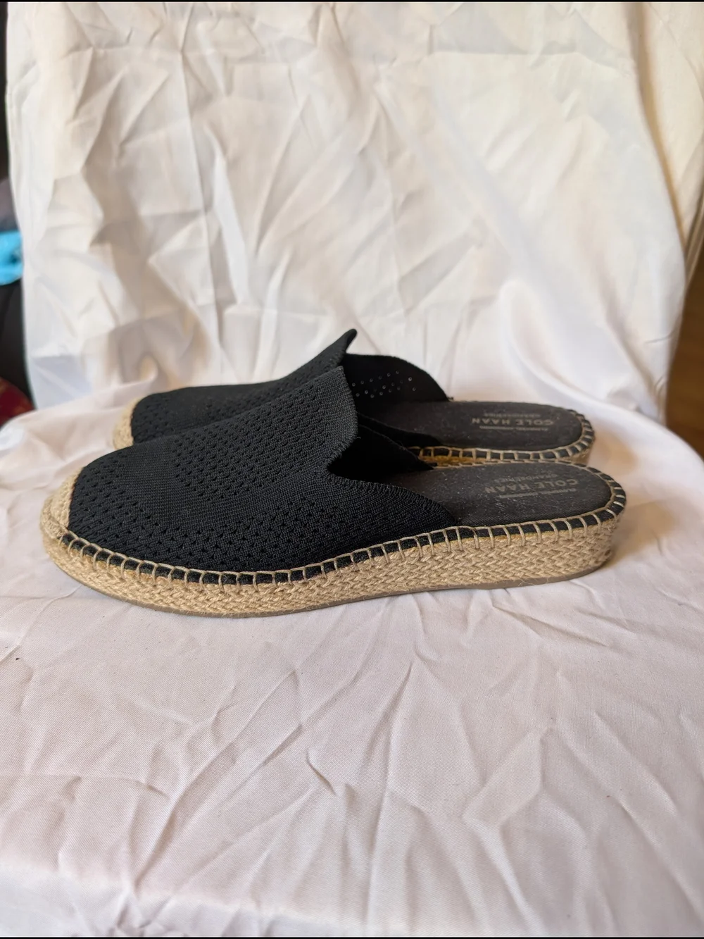 Cole Haan Black Knit Espadrille Slip-On with Natural Jute Toe Cap